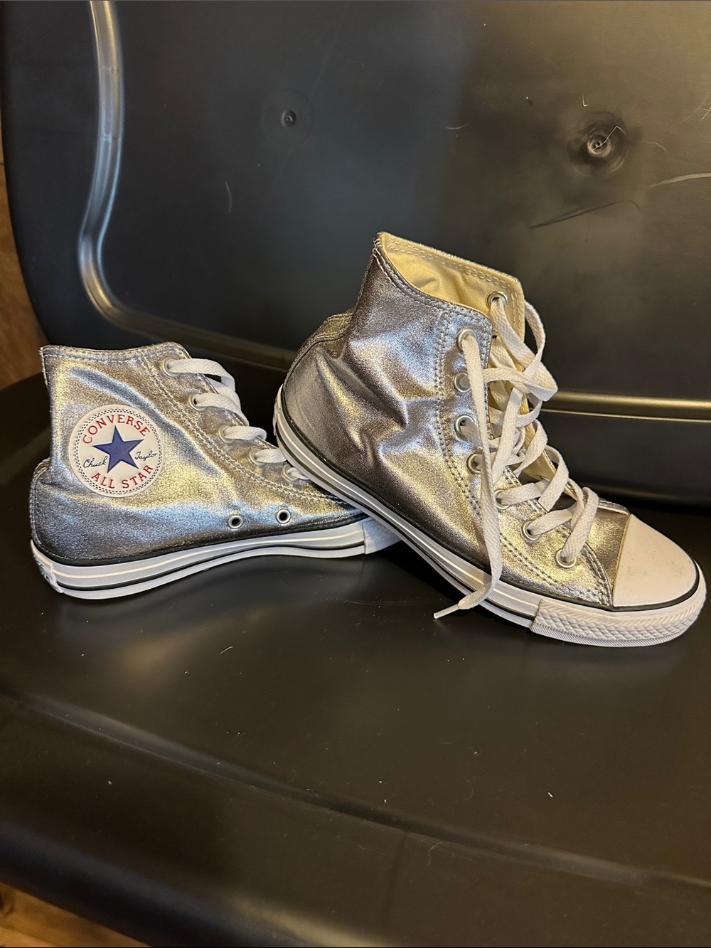 Converse Metallic Silver High Top Sneakers